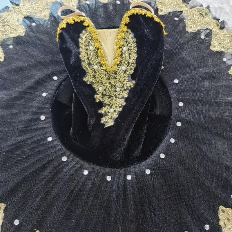 Schwarzes Ballettkostüm, Prinzessinnenkleid, Tutu, niedlicher, bestickter, fluoreszierender Hosenträger mit heißen Diamanten