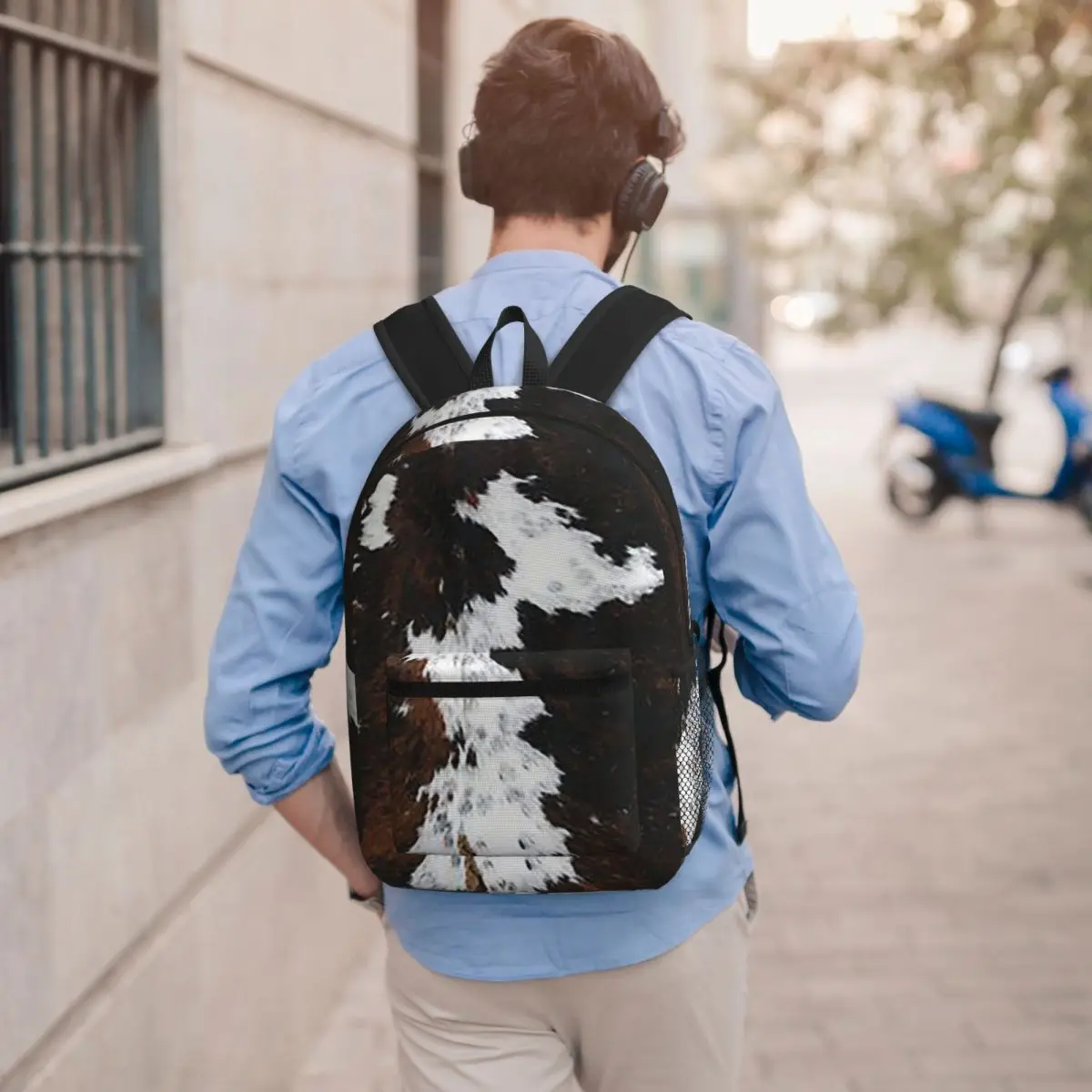 Stylish Cow Fur Cowhide Texture Cow Skin Print Patter Student Backpack School Bag Hiking Travel Daypack Bookbag Shoulder Bags