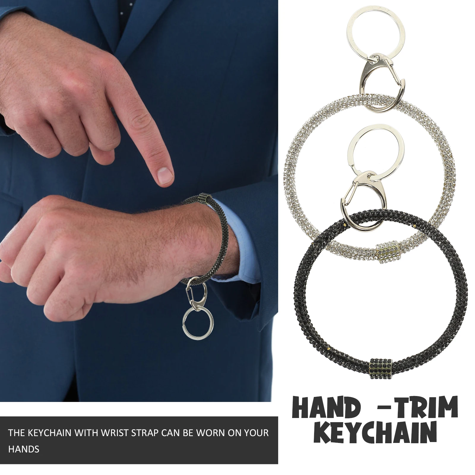 

2Pcs Rhinestone Keychain Wristlet Lanyard Elegant Bracelet Key Ring Keychain Bag Charm Decoration Lanyard Key Ring