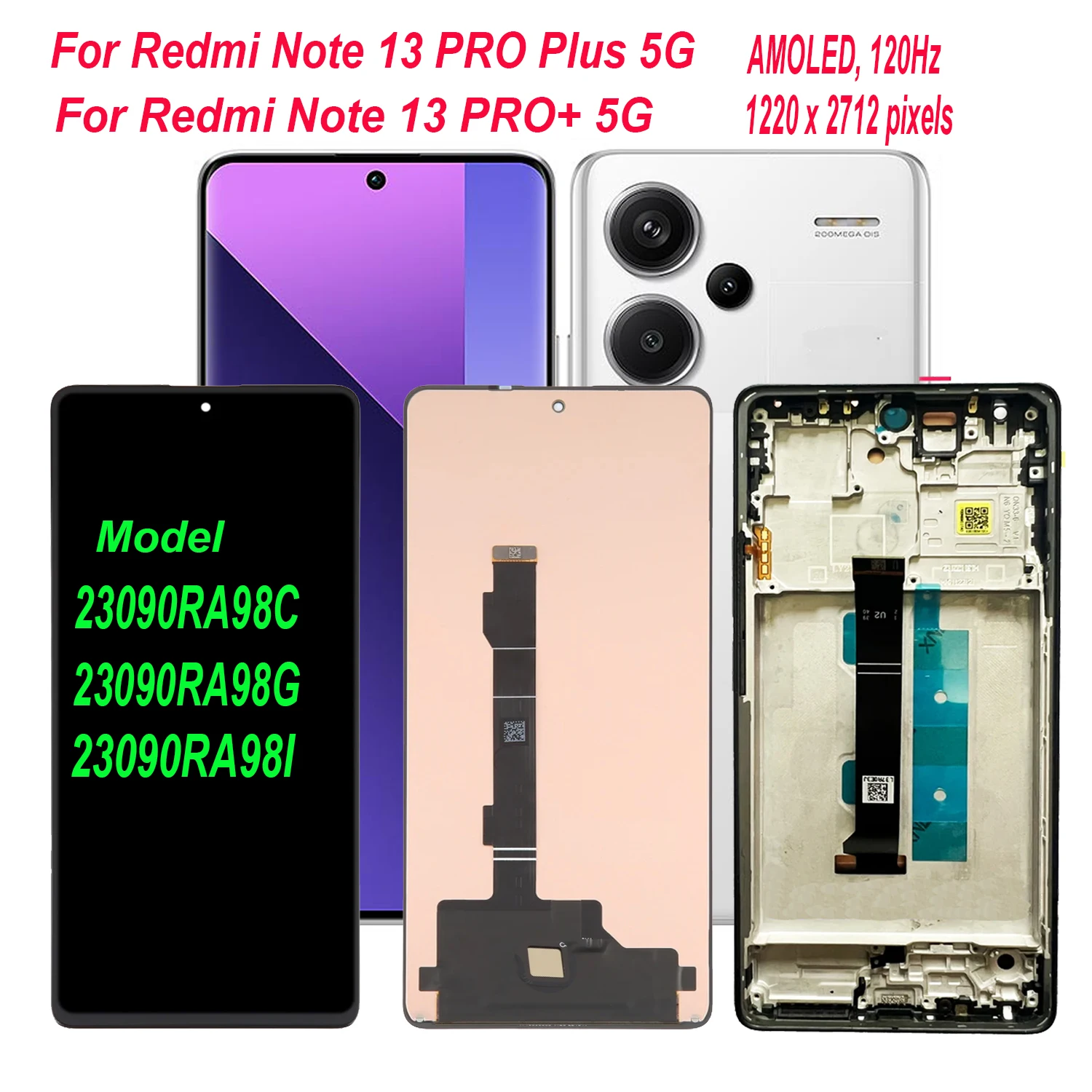 AMOLED For Xiaomi Redmi Note 13 Pro Plus 23090RA98C LCD Display Touch Screen Digitizer Assembly