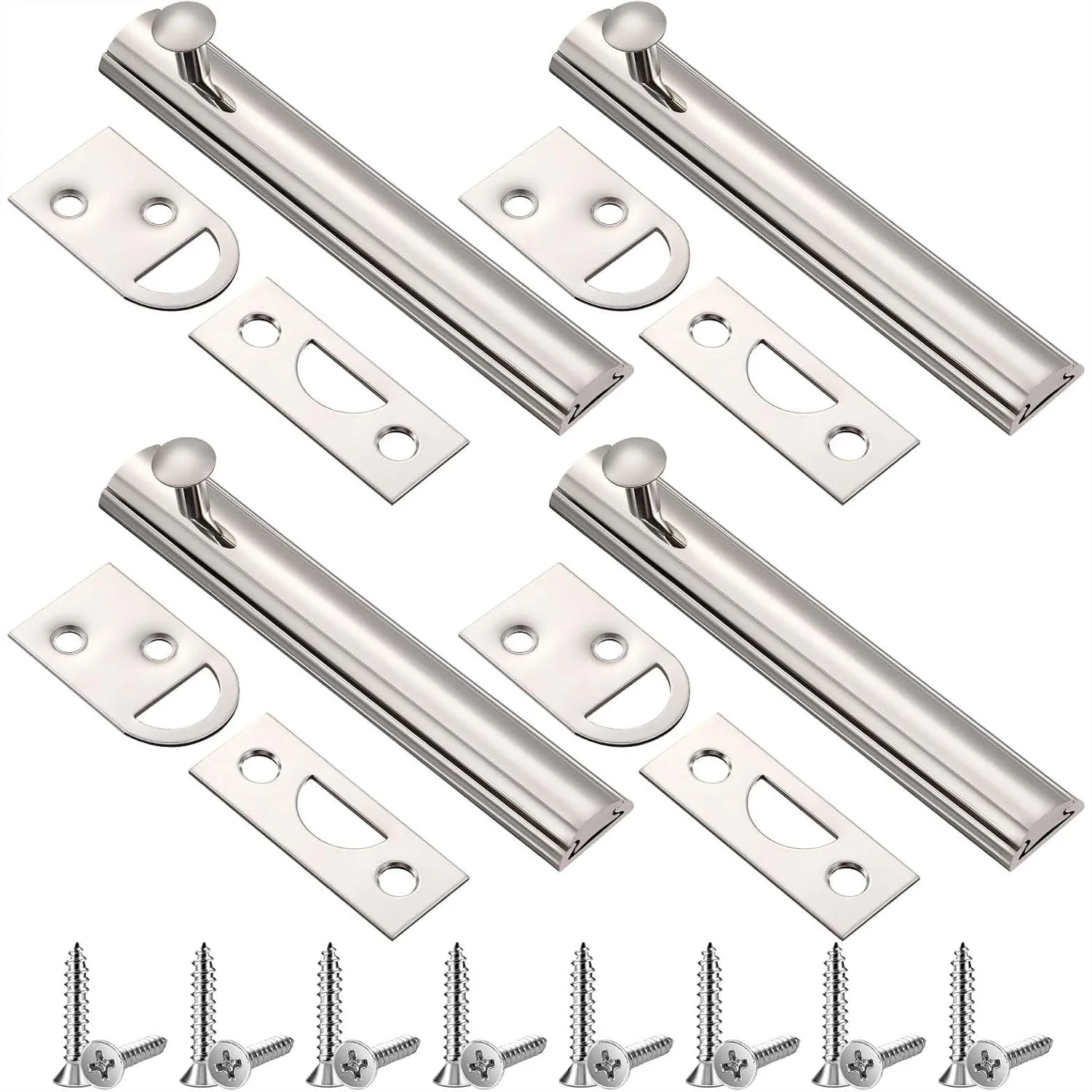 

4 Pcs Solid Brass Surface Bolts 4" Slide Latch Door Lock with Screws for French Door Gates (Silver)