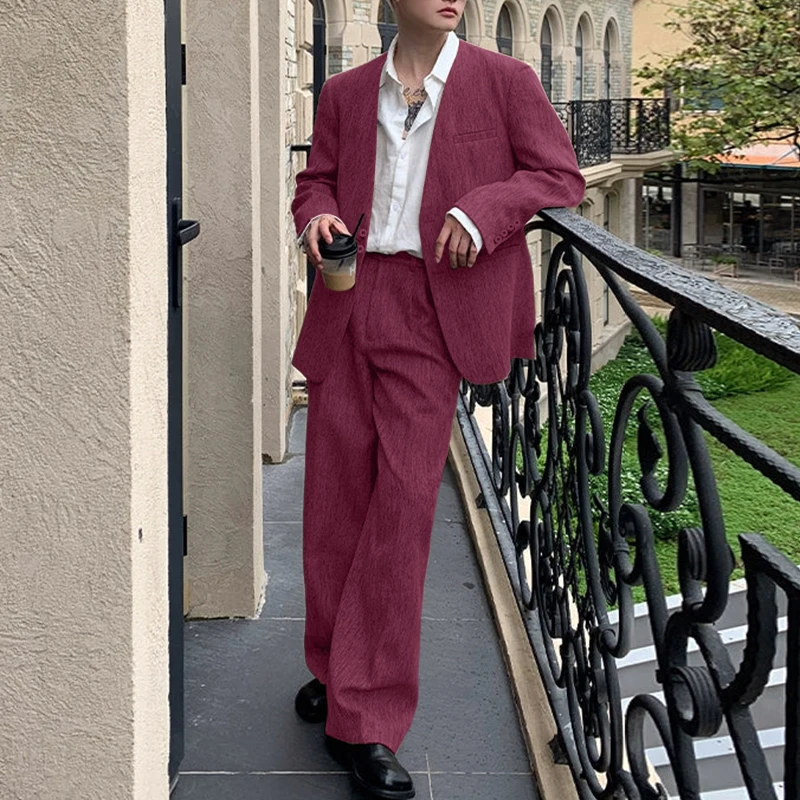 

INCERUN Мужские комплекты Однотонный пиджак и брюки с v-образным вырезом и длинными рукавами Комплекты из двух предметов Элегантная уличная одежда Модные мужские повседневные костюмы S-5XL