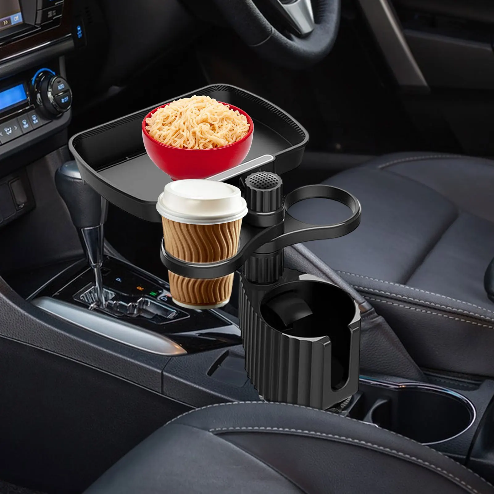 Car Cup Holder With Tray 360 Degree Rotation Automotive Cup Attachable Food Tray Organized Drink Holder For Car Accesssories