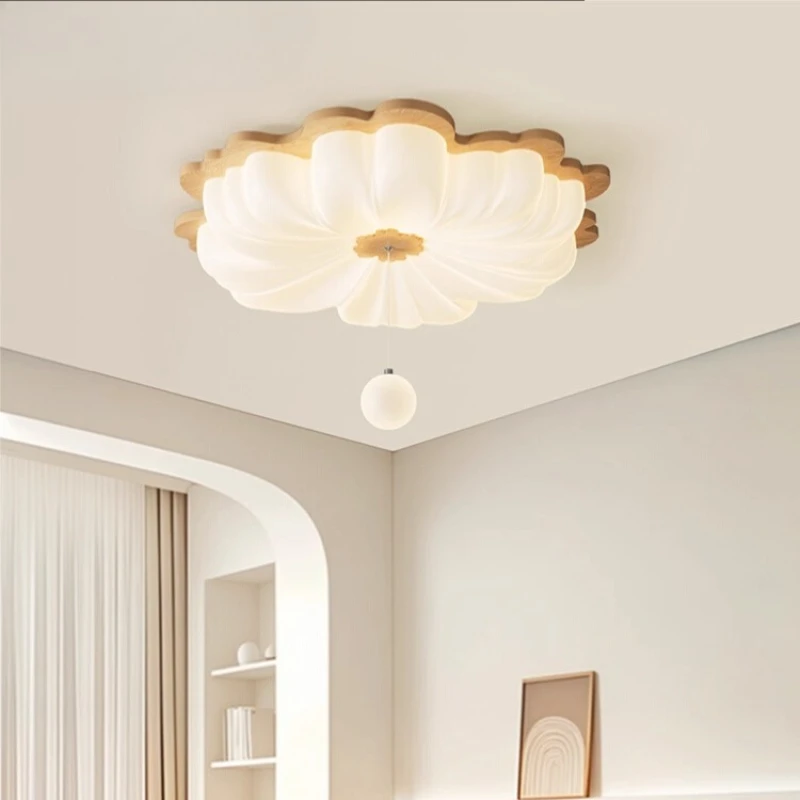 French Cream Style Wooden Ceiling Lights Hanging Ball Walnut Color Retro Creative Eye Protection Warm Master Bedroom Study Cafe