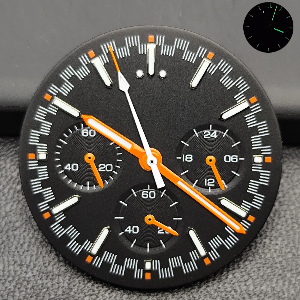 32.5 مللي متر vk63 قرص أبيض/أزرق حركة كوارتز قرص VK63 عقارب خضراء مضيئة تناسب ملحقات ساعة الحركة VK63 #6