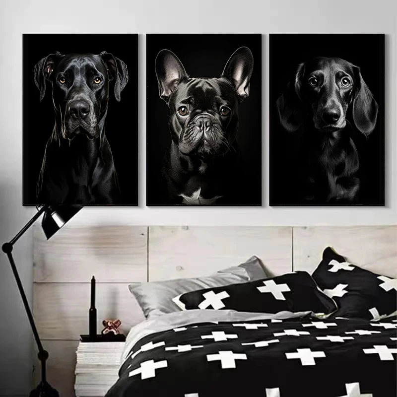 1pc frameless Black and White Dog Cat Poster Pet French Bulldog Dachshund Portrait Print Canvas Painting Wall Art Picture for Ho