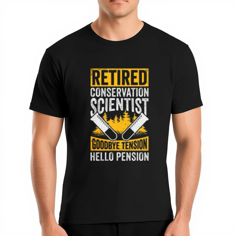 T-shirt col rond pour hommes adultes, grande taille, scientifique en conservation en retraite, adieu la tension, bonjour la retraite, minimaliste, pour garçons