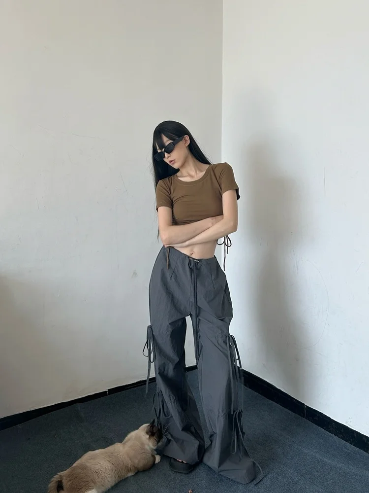 Pantaloni a gamba larga a vita alta Street Sle Pantaloni lunghi larghi da donna Jazz Sa Functionali Abbigliamento da lavoro hip-hop alla moda Bla