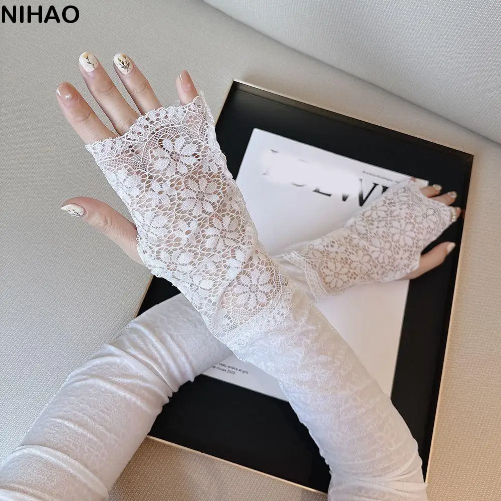

Anti-UV Lace Ice Silk Sleeves UV Insulation Long-sleeved Glove Sunscreen Sleeve Arm Covers Sun Protection Cycling Gloves Outdoor