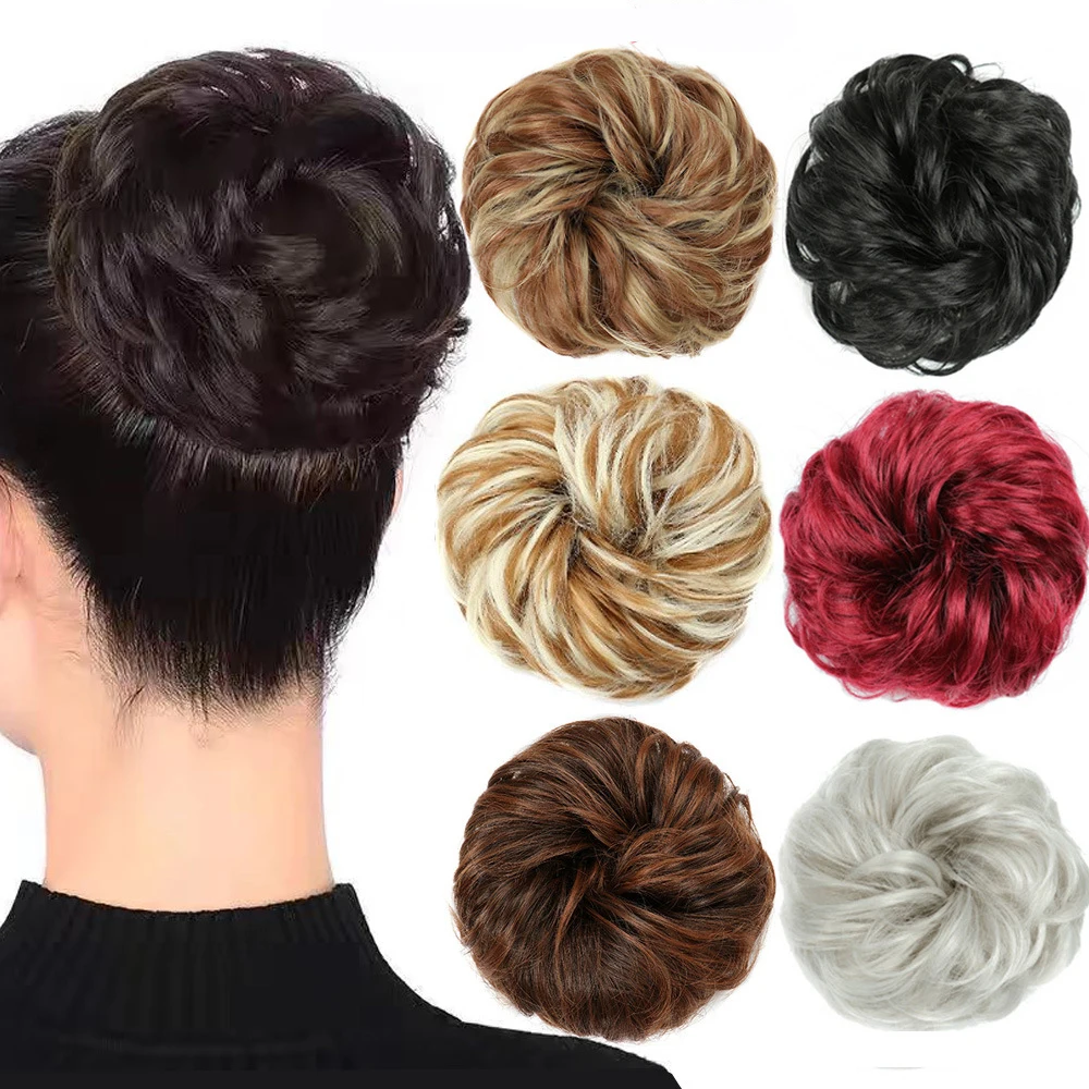 Synthetic Messy Hair Bun Curly Donut Hairpieces Hair Extensions Chignon With Rubber Band For Women