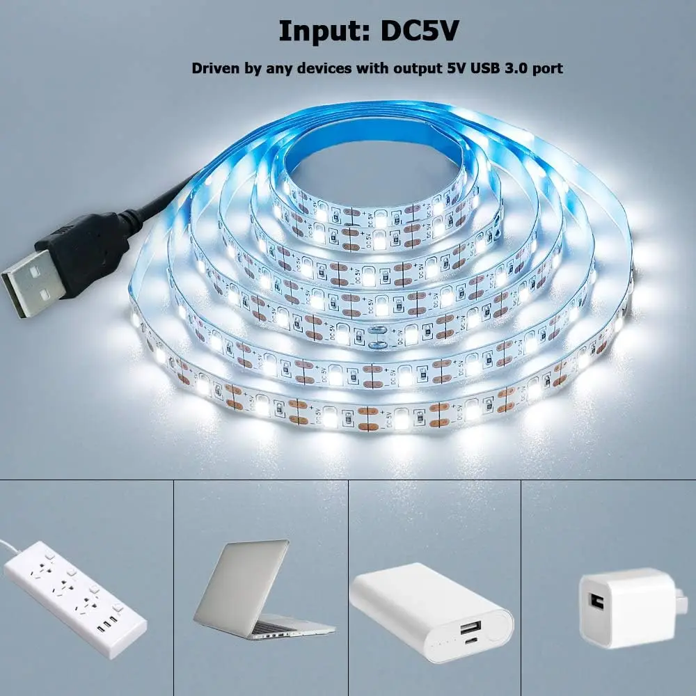 DC 5V USB LED bandes 2835 blanc chaud LED bande lumineuse TV miroir rétro-éclairage éclairage bande chambre décor lampe ruban LED chaîne lumière