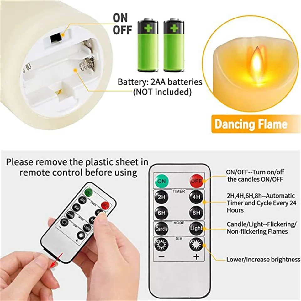 شمعة إلكترونية عديمة اللهب مع جهاز تحكم عن بعد ، شمعة ديكور ، مناسبة لعيد الميلاد ، حفلة عيد الميلاد ، حفل الزفاف ، يمكن استخدامها #6