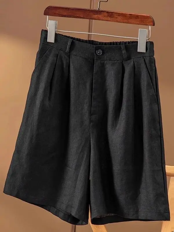 

High Waist Wide Leg Pants Slimming Effect Linen Material Thin Model Korean Style Commute Five Minutes Summer Hot Pants