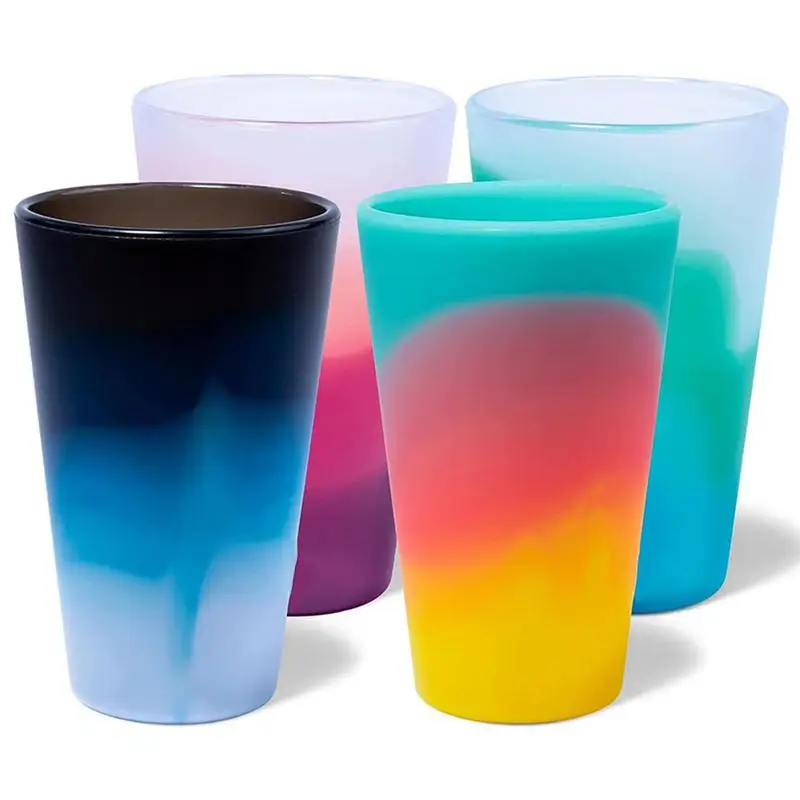 Silicone Pint Glasses Silicone Cups For Indoor Outdoors Dishwasher Safe Drinkware Reusable Tie Dye 16oz Unbreakable Colorful Cup