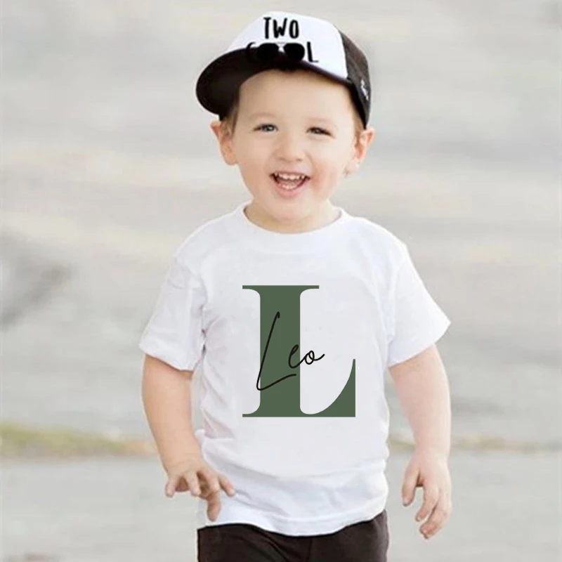 Personalised Initial Boys T-shirt Custom Boy Name Clothes Summer Short Sleeve Tops Letter Print Kids Tees Casual Toddler Outfits