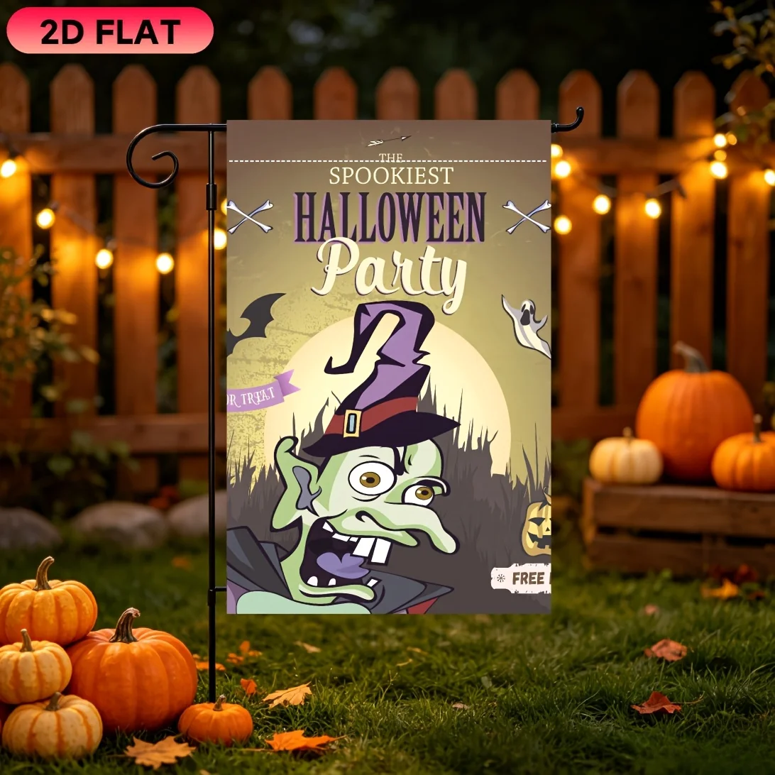 2D Flat Garden Flag 1 Piece, Retro Funny Witch Halloween Sent A Garden Flag, Halloween Celebration Flag, Durable Polyester Material, Very Suitable for Garden, Lawn, Courtyard, Home, Outdoor, Beach Decoration Flags, Halloween Celebration Decoration Flag