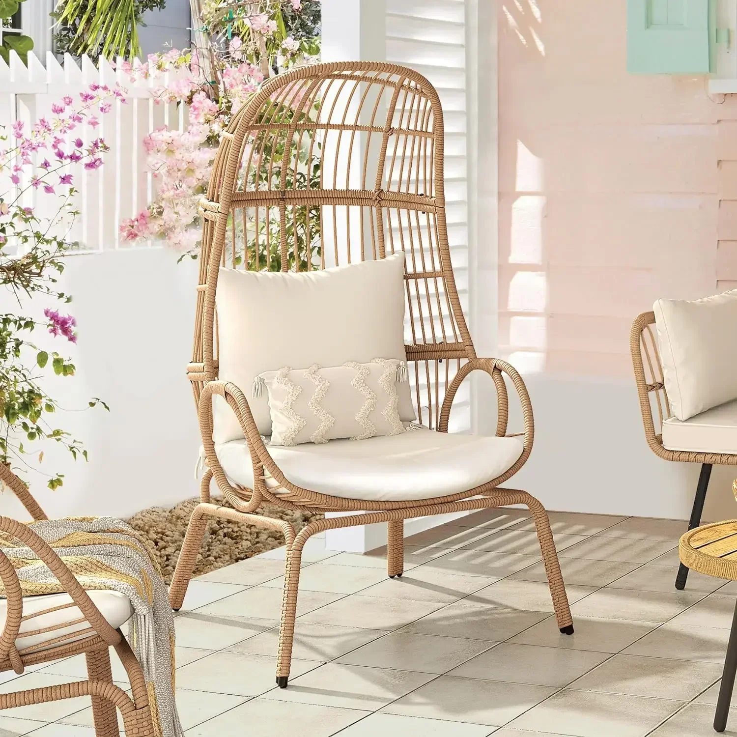 

For Outdoor Narrow Egg Chair Wicker, Patio Rattan Basket Chair Indoor with Stand & Cushion Cocoon Chair for Bedroom, Balcony