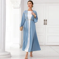 Ramadan Muslim Women Long Abaya Open Kimono Cardigan Middle East Islamic Maxi Robe Caftan Luxury Rhinestone Arabic Turkey Dubai