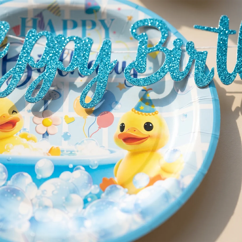 Niedliche Gelbe Gummi-Enten Baby-Shower-Party Dekorationen Papier-Tischgeschirr Teller Becher Banner Jungen Mädchen 1. Geburtstag Zubehör – Detail 2