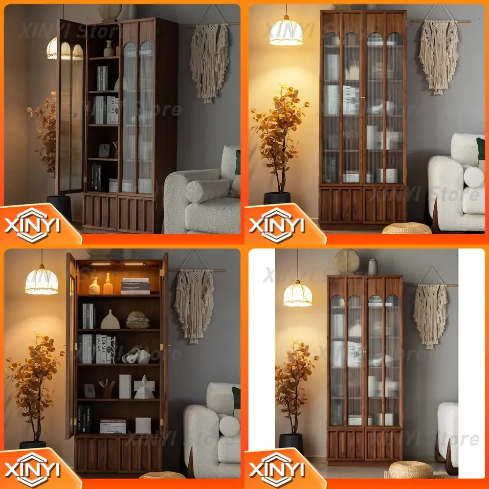 for North American black walnut solid wood bookcase retro simple modern bookshelf Japanese study glass display case storage