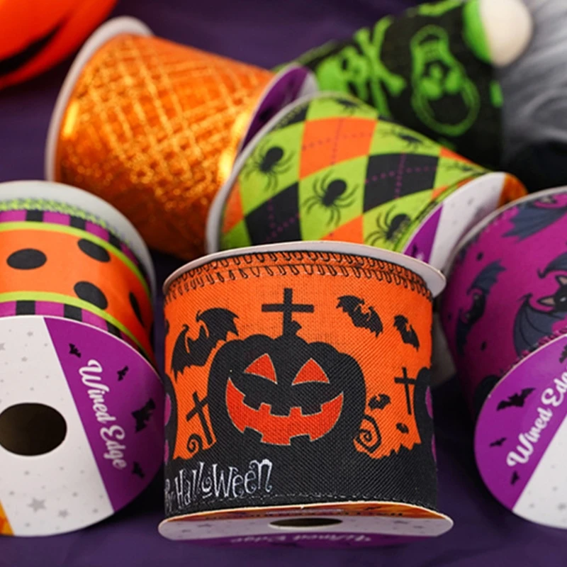Pumpkins Ribbon Grosgrain Ribbon Craft Ribbon for Halloween Holiday Gift Halloween Grosgrain Ribbon Set Festival DIY