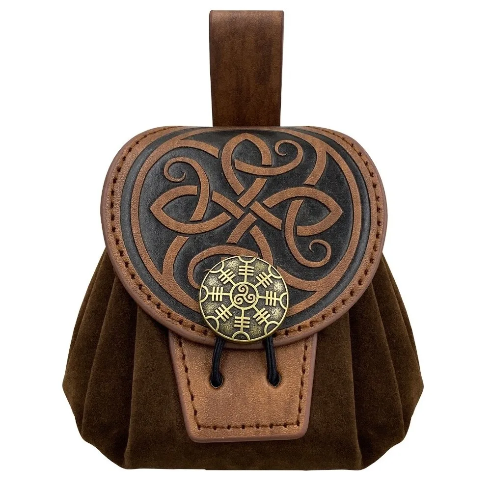 Vintage'owe nerki ze sznurkiem, steampunkowe portmonetki na monety ze sztucznej skóry, do zawieszenia, z tłoczonym wzorem, torby na pasek w stylu średniowiecznym.