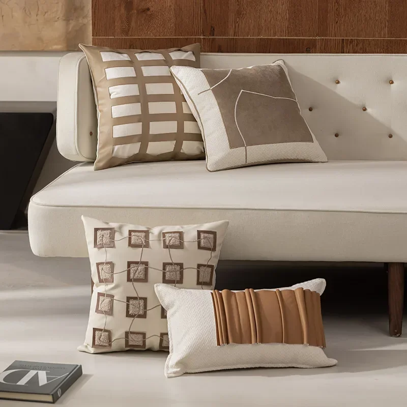 Modern Simple Fabric Sofa Backrest Pillow Soft Decoration Designer Model Room Bedroom Bedside Cushion Cover Pillow Cover
