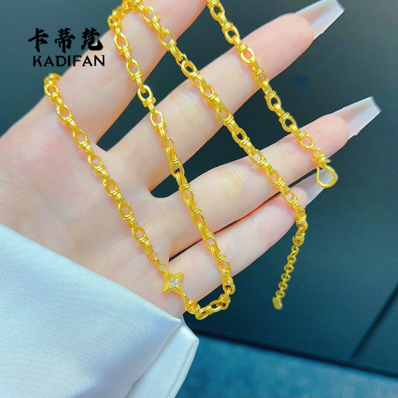 The same 9999 24K real gold women's gold necklace from the gold store, dotted diamond, four-star fashion gift, exquisite jewelry