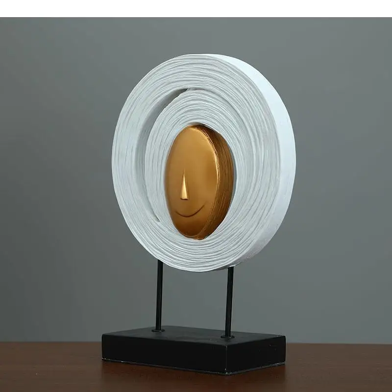 Abstract Resin Figure Sculpture Golden Face Crafts Furnishings Circular Geometry Spiral Modern Home Decoration Accessories