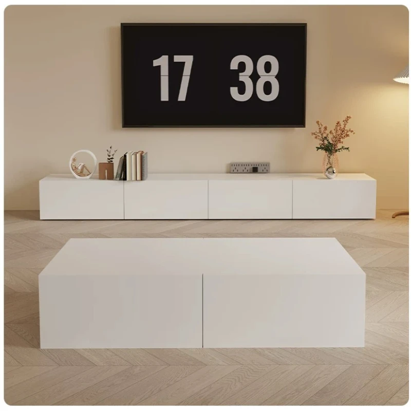 F*-Artificial Board Floating TV Cabinet, Three Door No-handle Wall Mounted Media Console, Minimalist Closed Storage TV