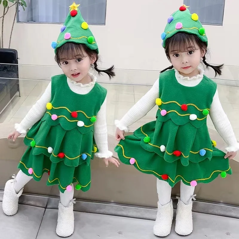 NewChristmas Tree Costume Girl Christmas Children Adult Christmas Tree Dress Adult Parent Child Christmas Role Playing Dress