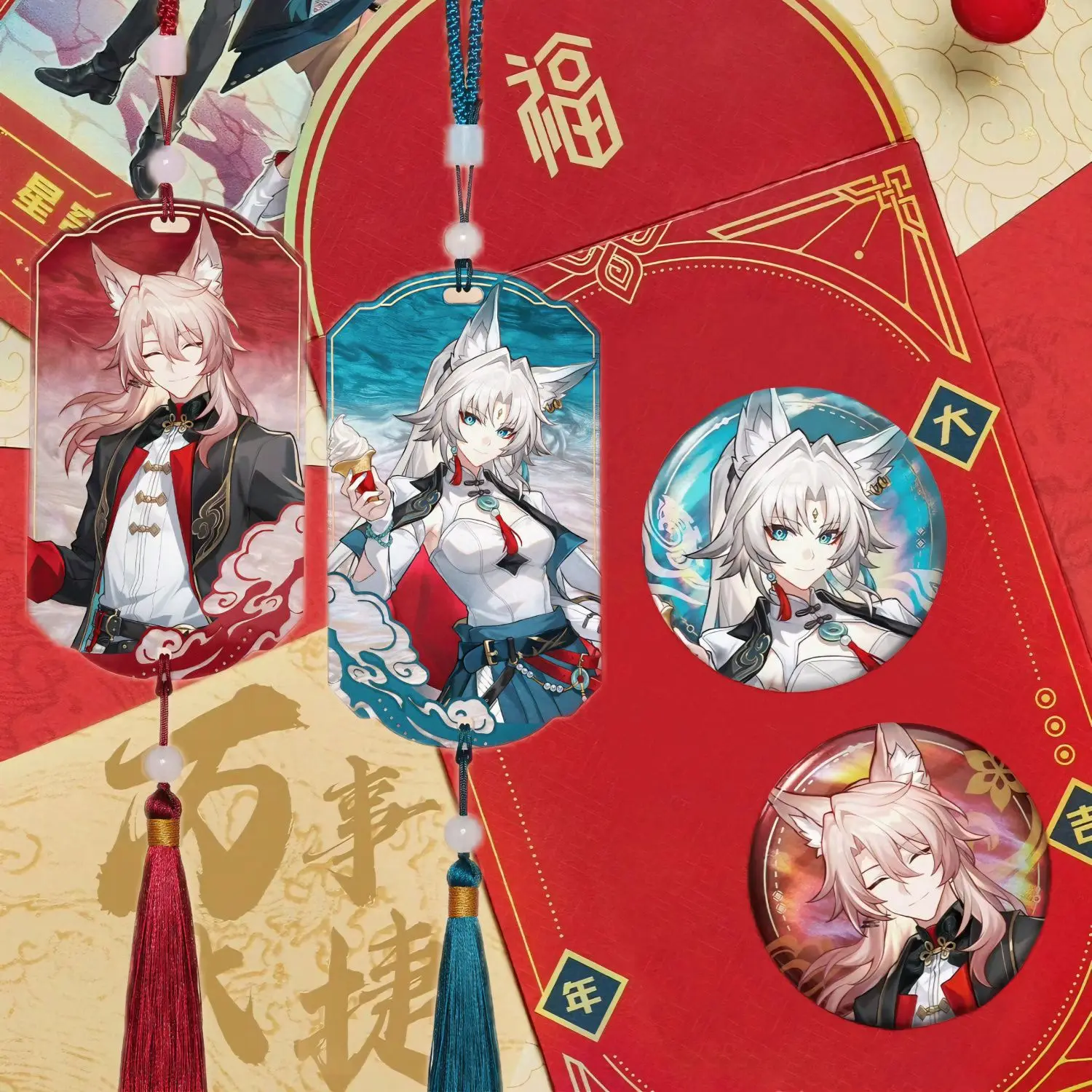 Juego de Anime Honkai: Star Rail Feixiao Jiao qiu Kawaii Cosplay insignia láser de llama colgante acrílico mochila colección de accesorios