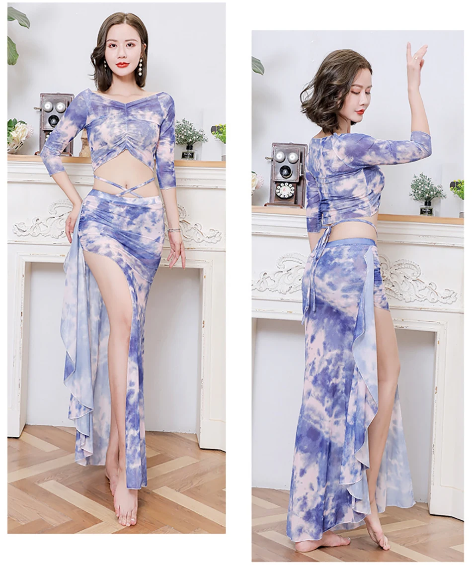 Set da 2 pezzi Top e gonna Abiti da pratica di danza del ventre Abito da ballo per donne adulte Costume da spettacolo teatrale che indossa un completo