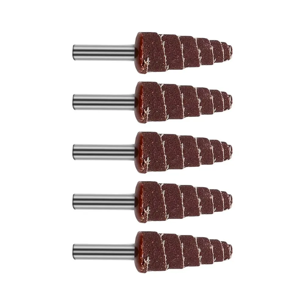 5pcs Sandpaper Grinding Heads Tapered Cone for Polishing For Wood Plastic Metal with 6mm Shank Suitable for Various Power Tools