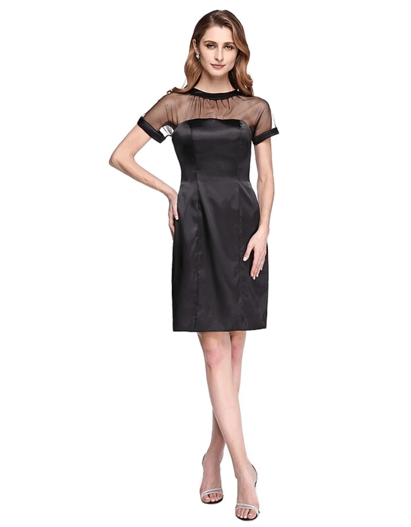 Scoop Neck  Satin Perspective Knee-Length Mother of the Bride Dress