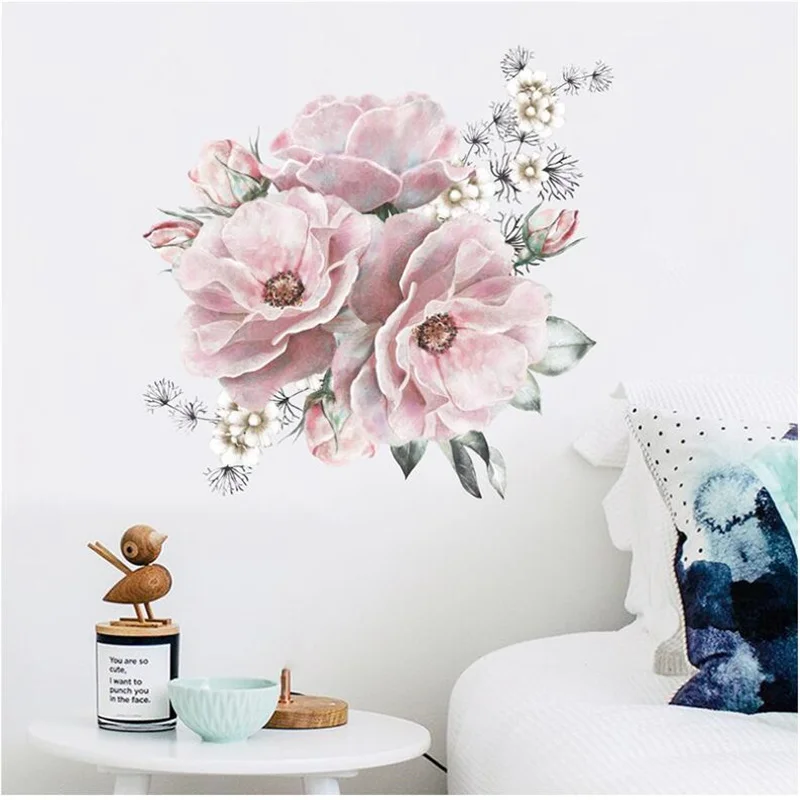 

Pink Flower Wall Decor Removable Peony Decals 30x60cm Blossom Wallpaper for Living Room Decorative Stickers
