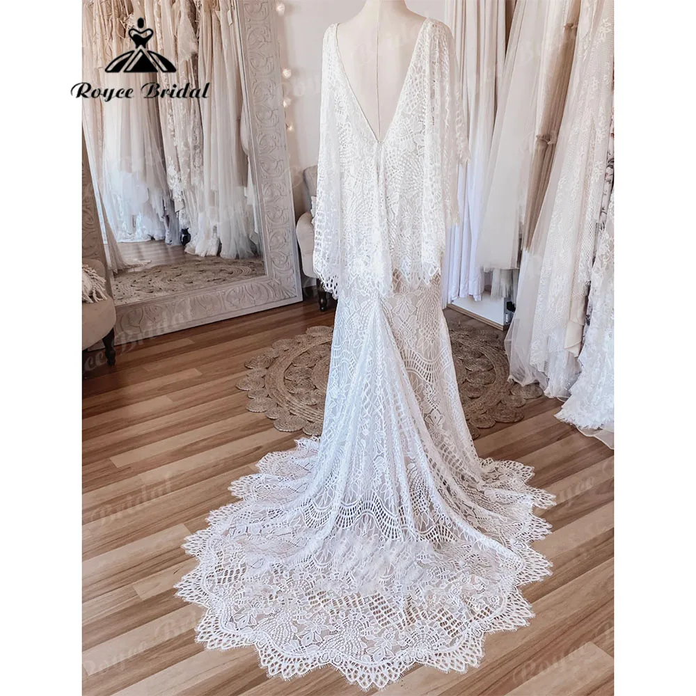 Abito da Sposa donna sirena/tromba in pizzo Boho Beach con scollo a V 2023 Abito Sposa Coset abiti da Sposa chiesa Birdal Roycebridal