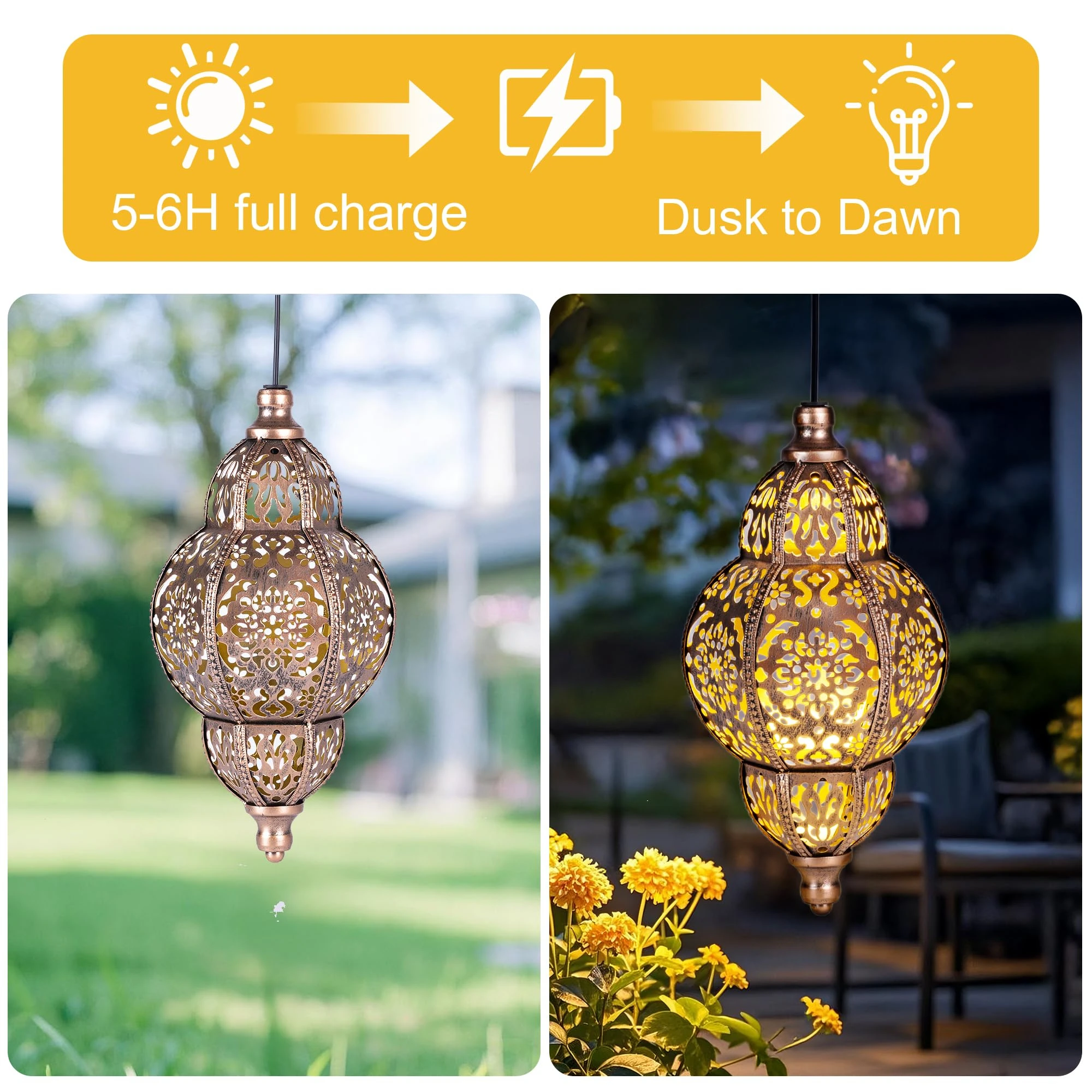 Solar Powered Solar Lantern Waterproof Lithium Battery Outdoor Decoration Iron Art Hollowed-out Solar Lighting Garden Decoration