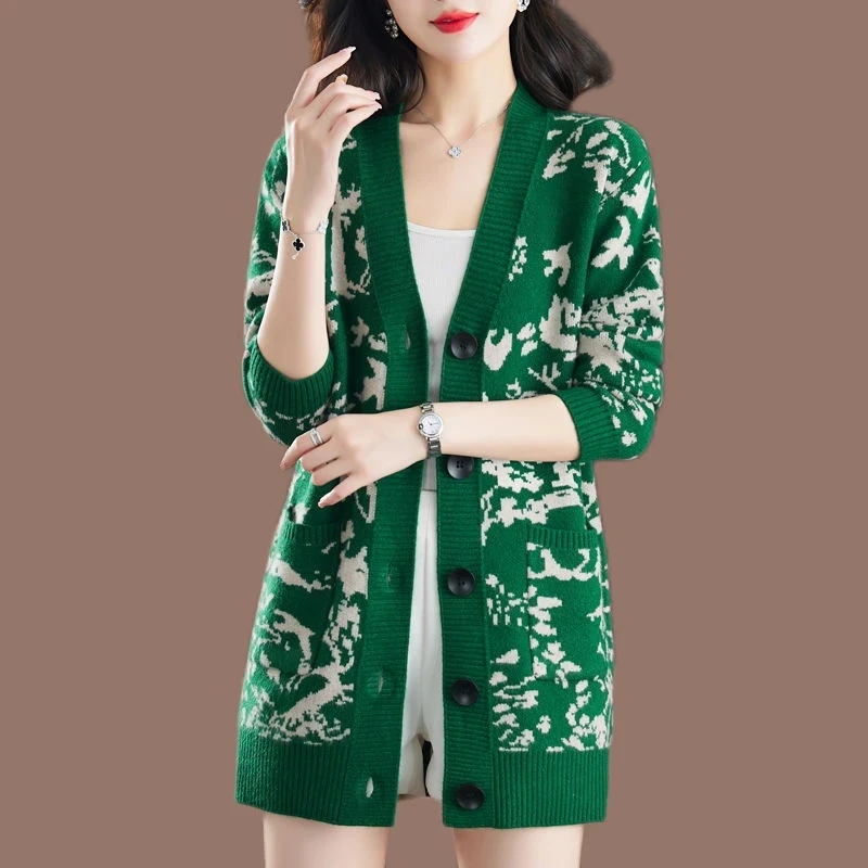 

Women's Long Knit Sweater Autumn/Winter New Fashion Thicken Loose Cardigan Coat Female Casual Jacquard Cardigans Sweater Jacket