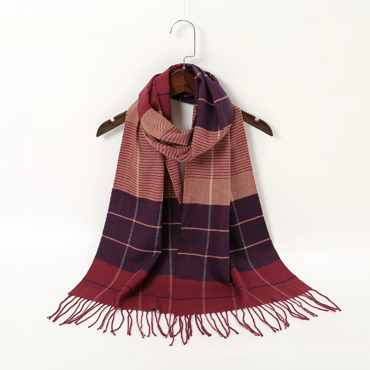 

Winter Warmer Thin Pashmina Scarf Women Classic Plaid Design Tessles Long Shawl Fashion Geometry Plaid Fleece Cashmere