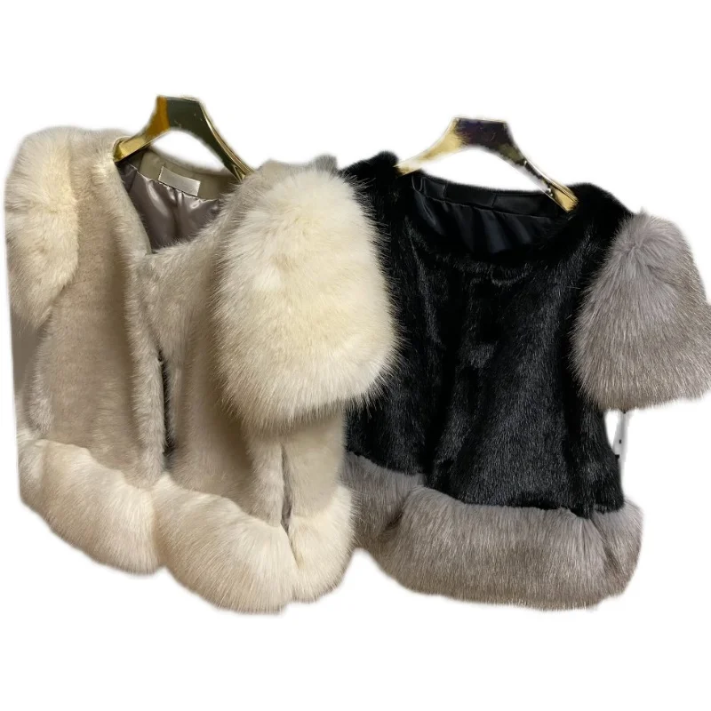 Gilet di peluche bianco in stile coreano da donna 2022 autunno inverno cuciture retrò cappotto di pelliccia di volpe sintetica pesante giacca corta gilet moda