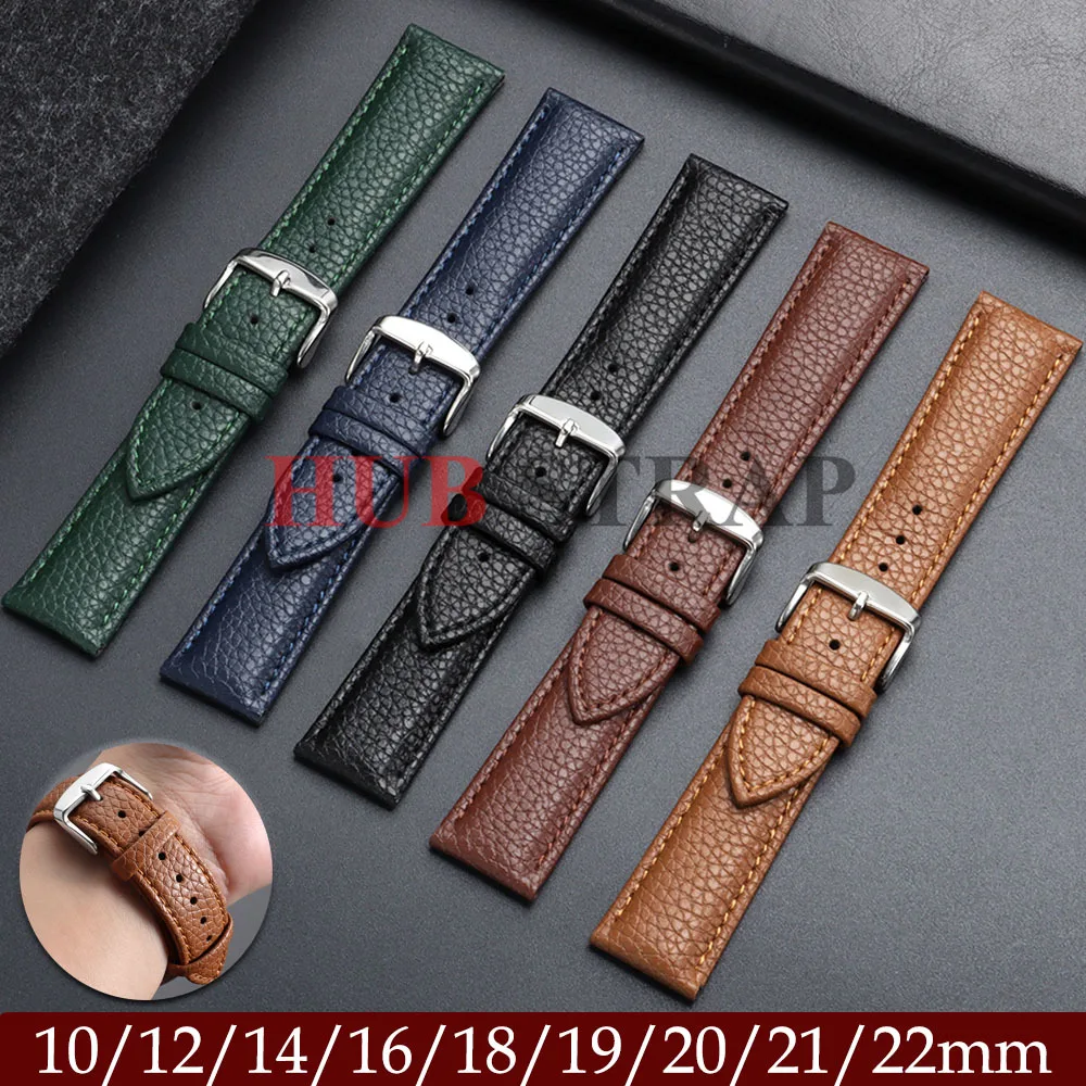 Pulseira de Couro com Padrão Lichia 10/12/14/16/18/19/20/21/22mm para Relógio Masculino e Feminino, Pulseira de Alta Qualidade com Ferramenta