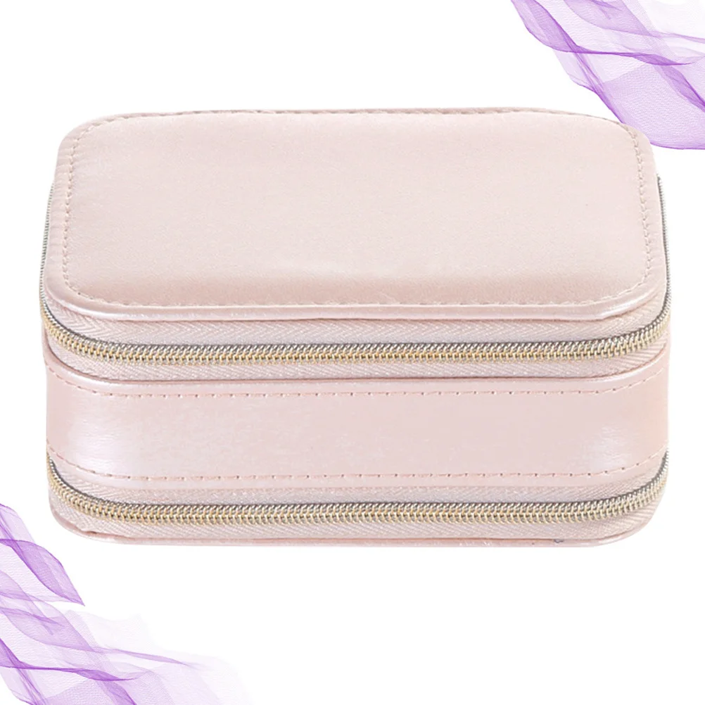 Compact PU Jewelry Storage Holder with Mirror for Necklaces Bracelets Valentine Wedding Anniversary Christmas Gifts