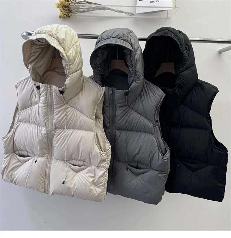ZAROY Herbst-Winter-Damenjacken und -Westen, lässige Weste mit Kapuze, Reißverschlusstasche, warme Weste, Oberbekleidung, ärmellose Baumwolljacke, куртка – Detail 2