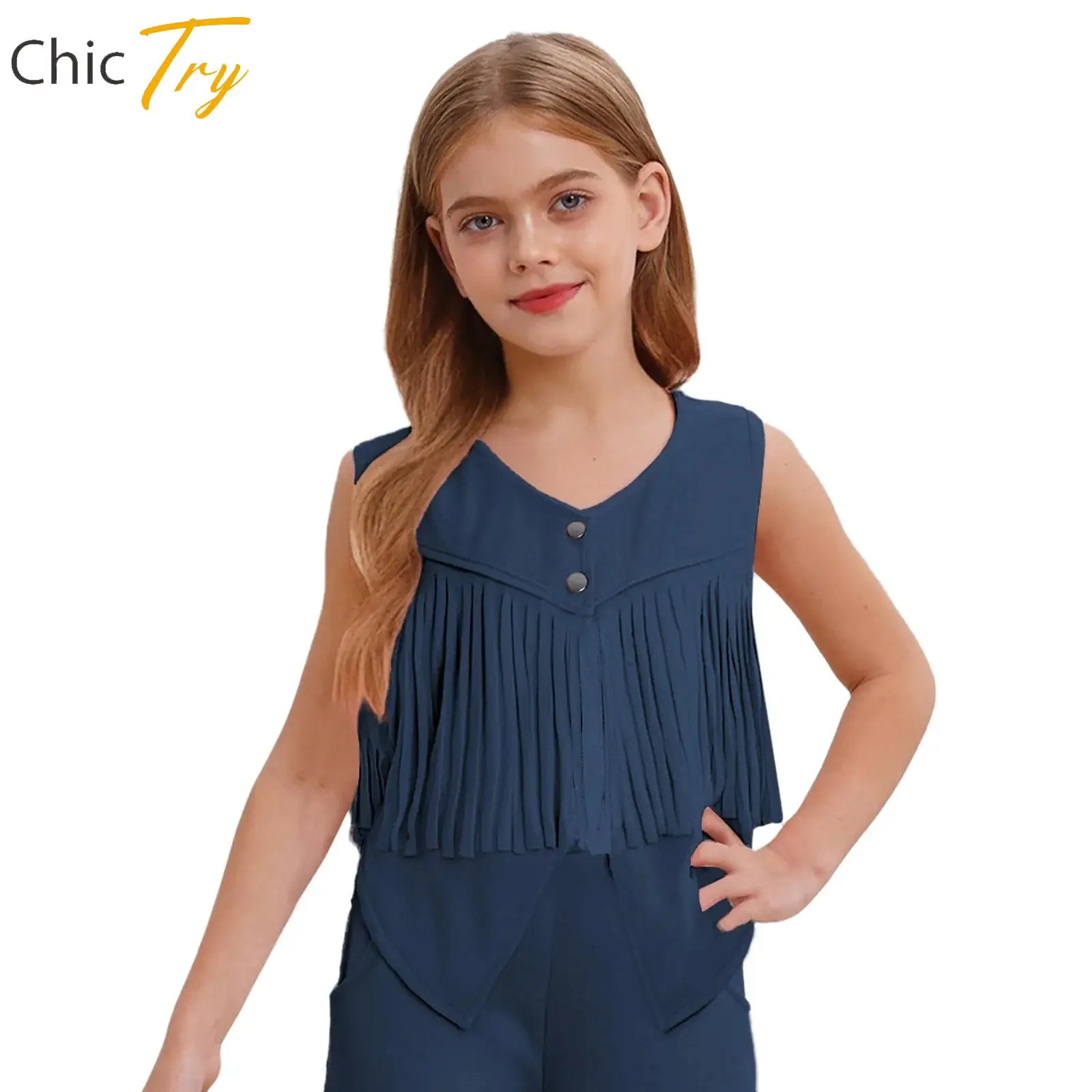 

Girl Cowgirl Cowboy Role Play Costume Sleeveless Faux Suede Fringe Vest Waistcoat for Halloween Carnival Stage Performance Party