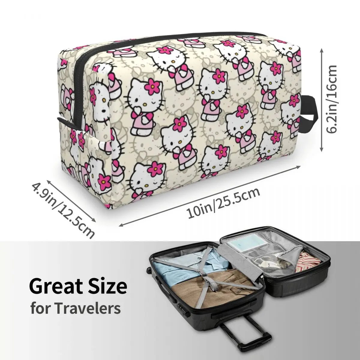 Custom Hello Kitty Cat Toiletry Bag Women Cosmetic Makeup Organizer Ladies Beauty Storage Dopp Kit Box