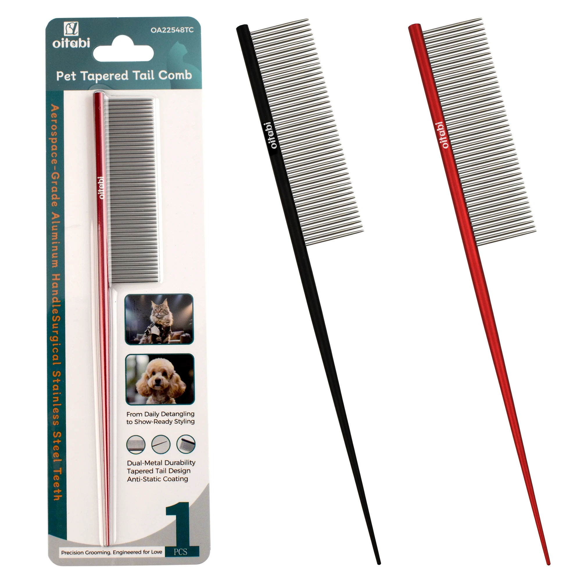 Oitabi Deluxe Pente desembaraçador para animais de estimação para cabelos revestidos, cães e gatos de cabelos longos e curtos, agulha densa para fácil remoção de pelos