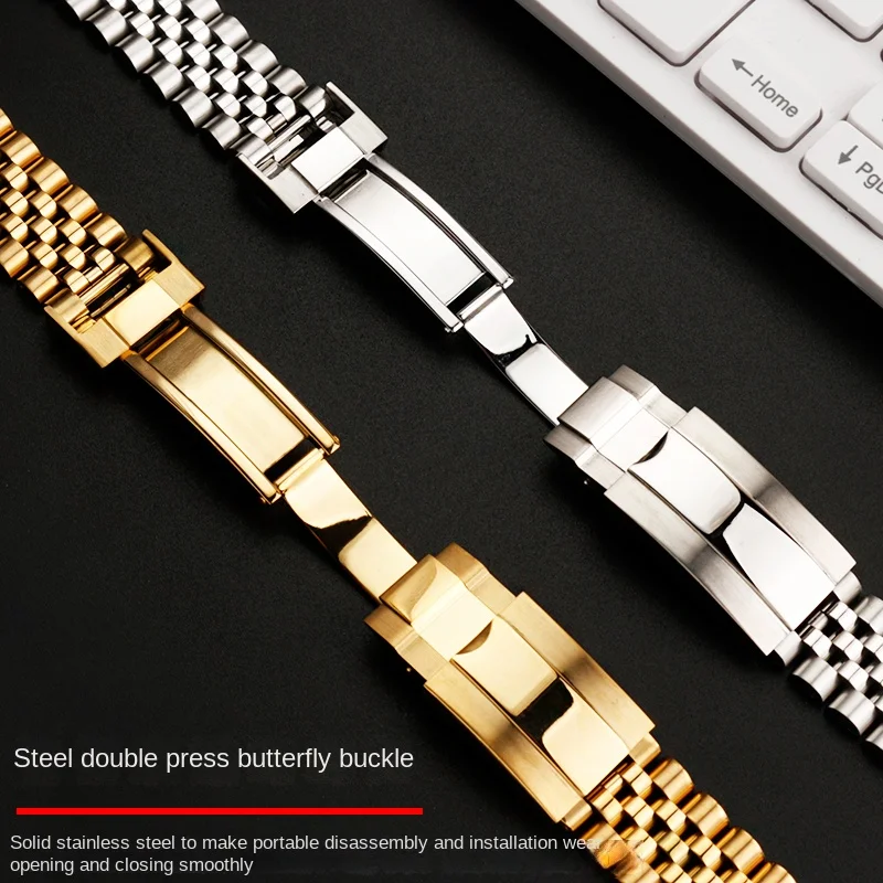 For Rolex Arc Stainless Steel Strap Datejust GMT MASTER Deepsea 126333 Curve end metal Strap bracelet Gold Men\'s 20mm watch band