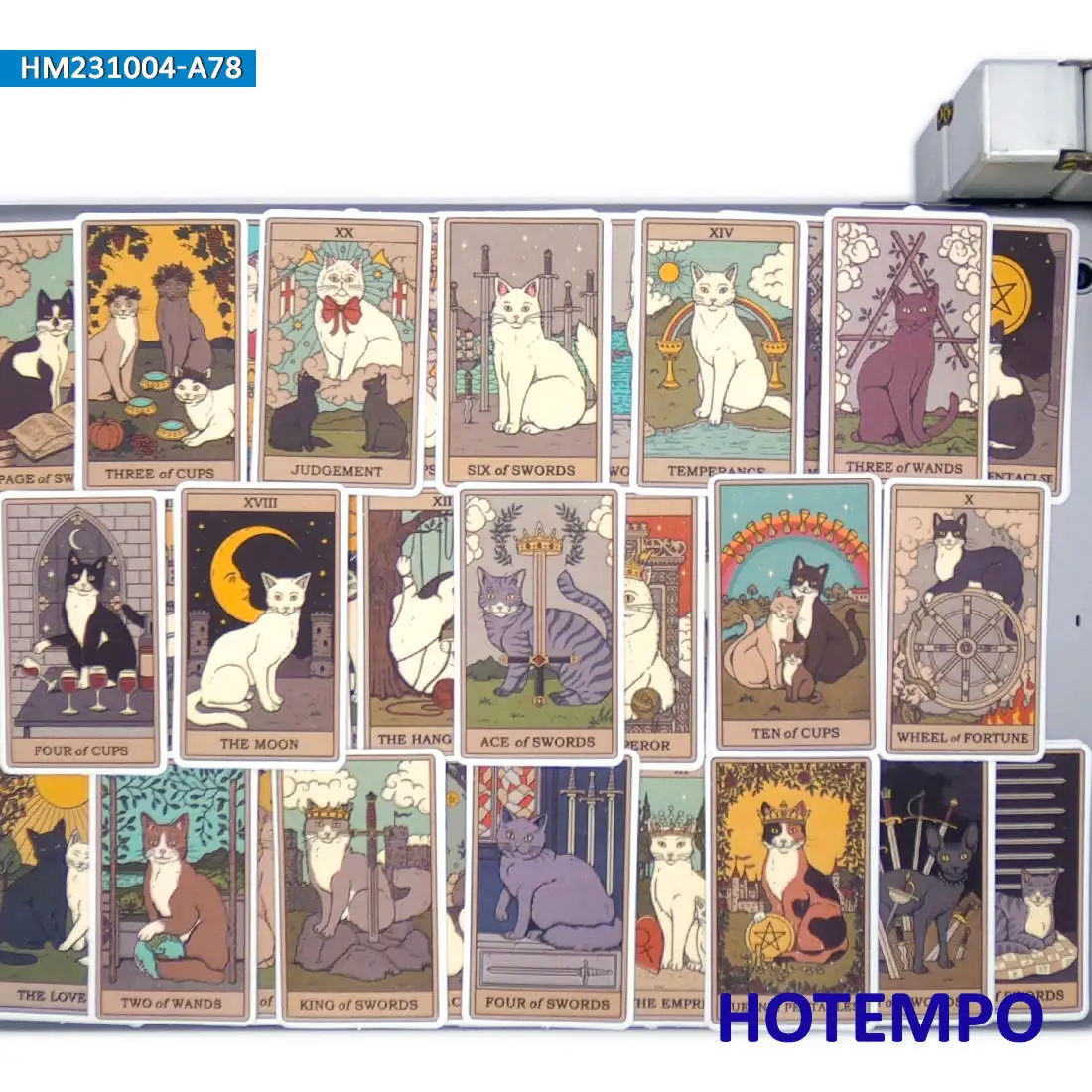 20/30/50/78 piezas, Pegatinas de Tarot, Estilo gato divertido, carta arcana, Lindas calcomanías de animales, para scrapbook, laptop, teléfono,