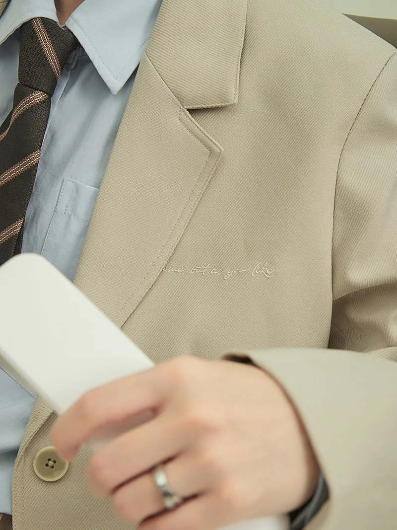 HIER Neutral Sle Casual Embroidered Khaki Cheered Texture Flat Collar Suit for ort Women Original Design Long Sve